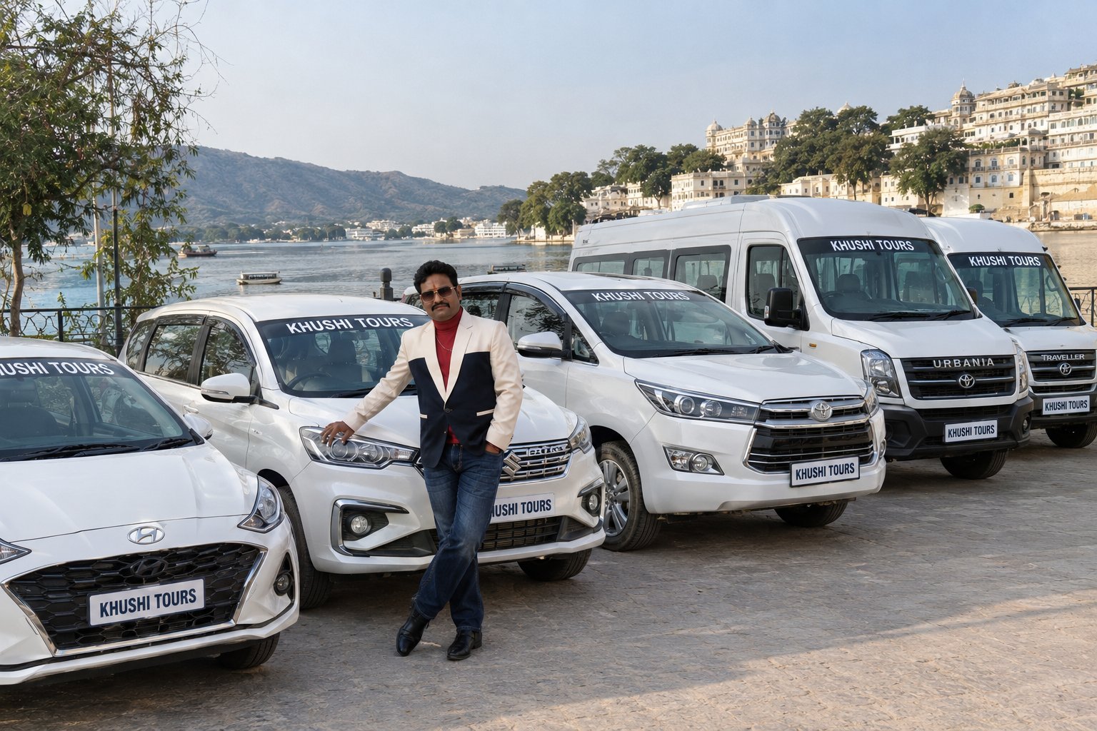 Khushi Tours fleet by Lake Pichola, Udaipur